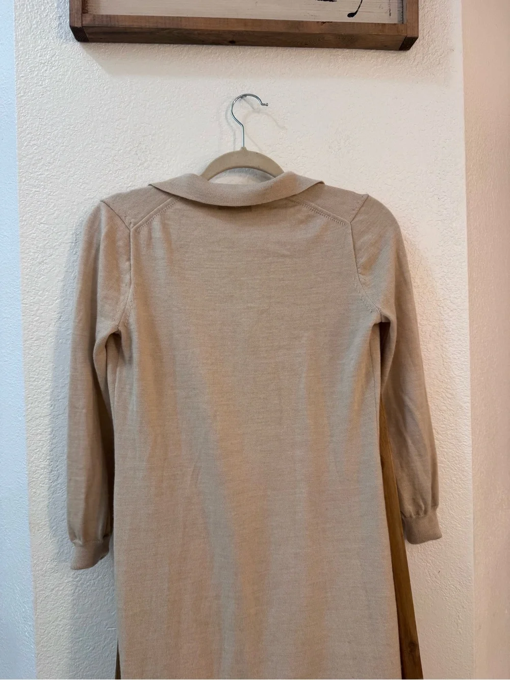 J. Crew Cream Long-Sleeve Polo Knit Dress 100% Merino Wool Comfy Relaxed Fit